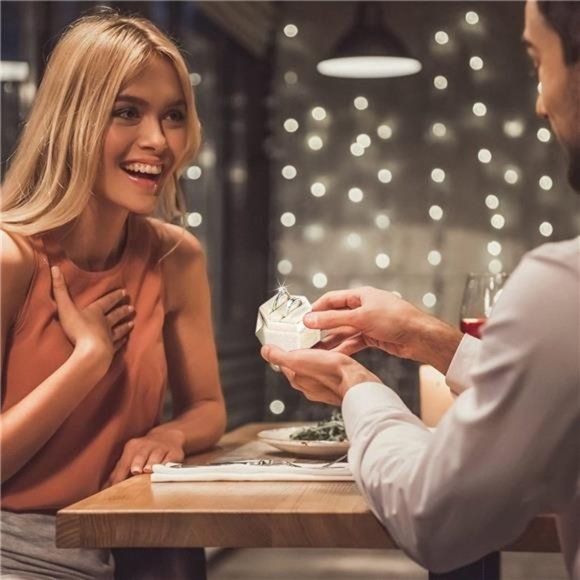 Velvet Jewelry Ring Box, Hexagon Premium Gorgeous Vintage Double Ring Gift Box - Picture 7 of 7